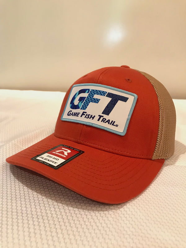 GFT Logo Dark Trucker – Orange Trail hat - Khaki / Fish Richardson Game R-Flex 